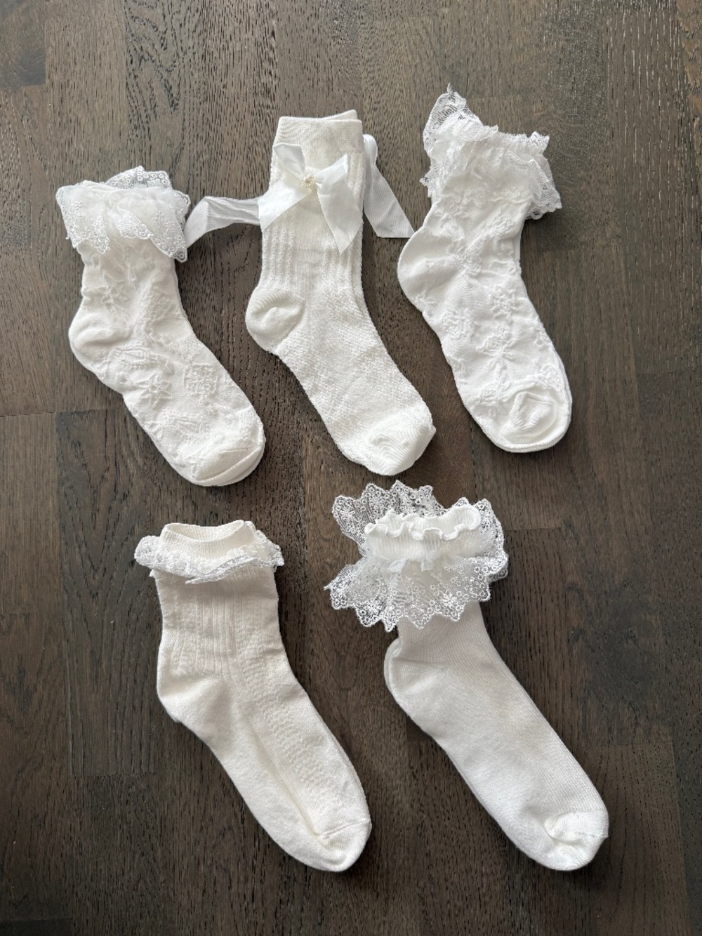 NWOT Set of 5 White Frilly Lace Socks | Ruffle, Bow & Dress Socks New Never Worn